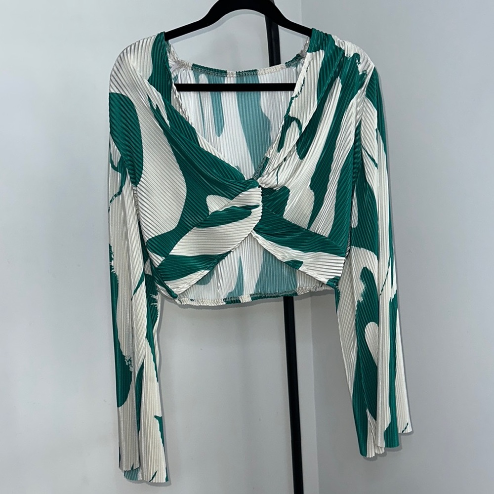SHEIN Green and White Twist Front Blouse